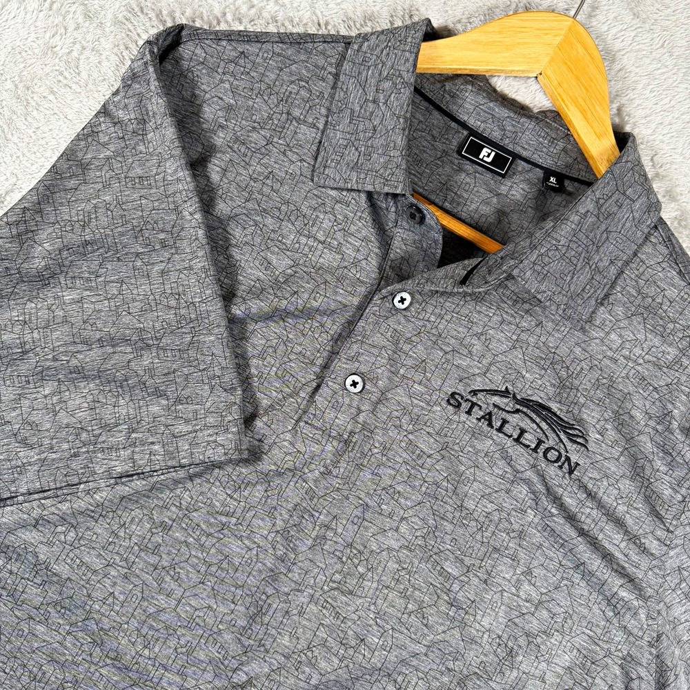 FootJoy Mens XL Gray Geometric Stretch Polo Short Sleeve Stallion Logo 30419